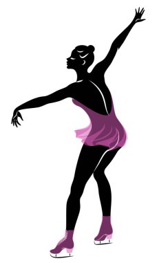 Patenci buz üstünde kayar. Kız güzel ve narin. Bayan sporcu, artistik patinajcı. Vektör illüstrasyonu.
