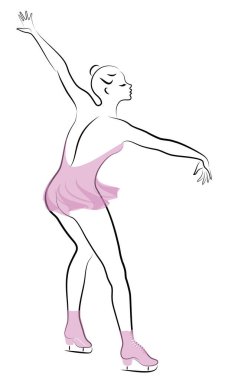 Patenci buz üstünde kayar. Kız güzel ve narin. Bayan sporcu, artistik patinajcı. Vektör illüstrasyonu.