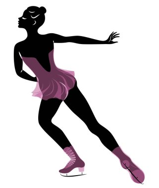 Patenci buz üstünde kayar. Kız güzel ve narin. Bayan sporcu, artistik patinajcı. Vektör illüstrasyonu