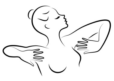 Leydi Siluet. Ellerin siluetleri ve bir kızın kafası. Zarif bir kadın. Vektör illüstrasyonu.