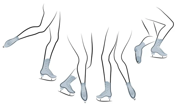 滑板上美丽纤细女性腿的轮廓 女子体操 女子舞蹈 花样滑冰 矢量图集 — 图库矢量图片