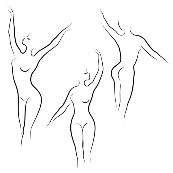 Sammlung. Silhouetten reizender Damen. Schöne Mädchen in verschiedenen Posen. Die Frauenfiguren sind nackt, feminin und schlank. Reihe von Vektorillustrationen — Stockvektor