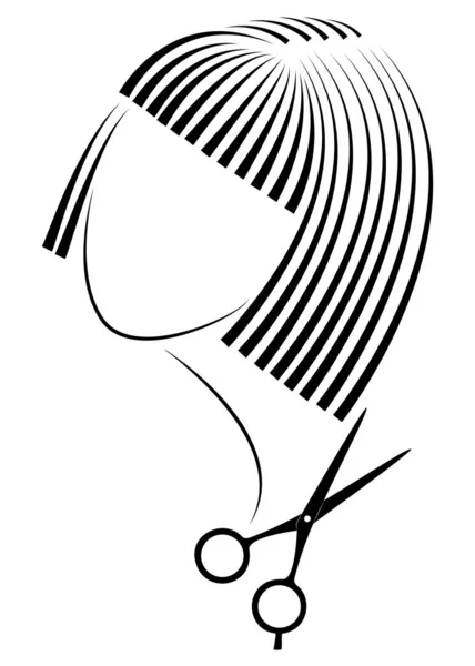 Silueta Roztomilé Dámy Dívka Ukazuje Účes Střední Krátké Vlasy Nůžky — Stockový vektor