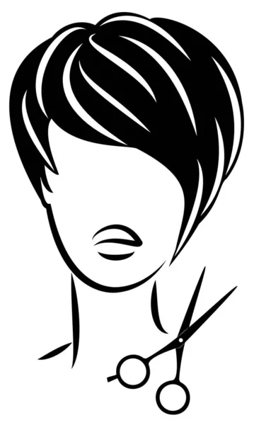 可愛い女性のシルエット 女の子は中 短毛とはさみの髪型を示しています 美容師の広告に適しています ベクターイラスト — ストックベクタ