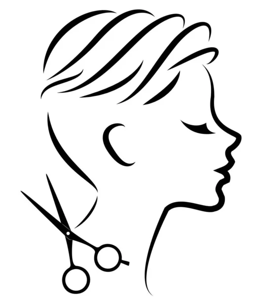 Силуэт Милой Леди Девушка Показывает Прическу Средних Коротких Волосах Ножницах — стоковый вектор