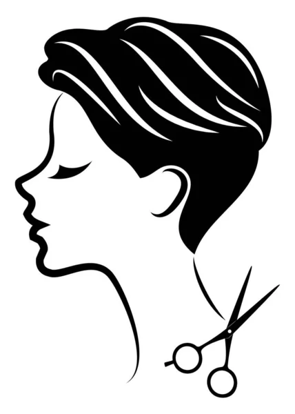 Silhueta Uma Senhora Gira Menina Mostra Penteado Cabelo Médio Curto — Vetor de Stock