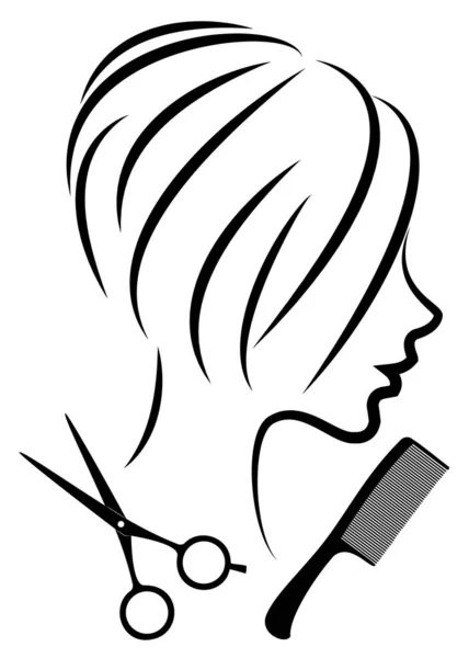 Силуэт Милой Леди Девушка Показывает Прическу Средних Длинных Волосах Ножницах — стоковый вектор