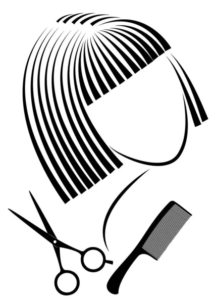 Silueta Roztomilé Dámy Dívka Ukazuje Účes Střední Dlouhé Vlasy Nůžky — Stockový vektor