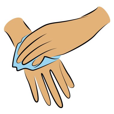 Ellerini temiz bir havluyla ovala. Hijyenik prosedür. Hastalıkların önlenmesi, sağlığa iyi gelir. Vektör illüstrasyonu.