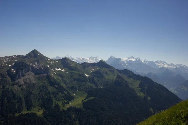 View over swiss mountains on a sunny day — 스톡 사진