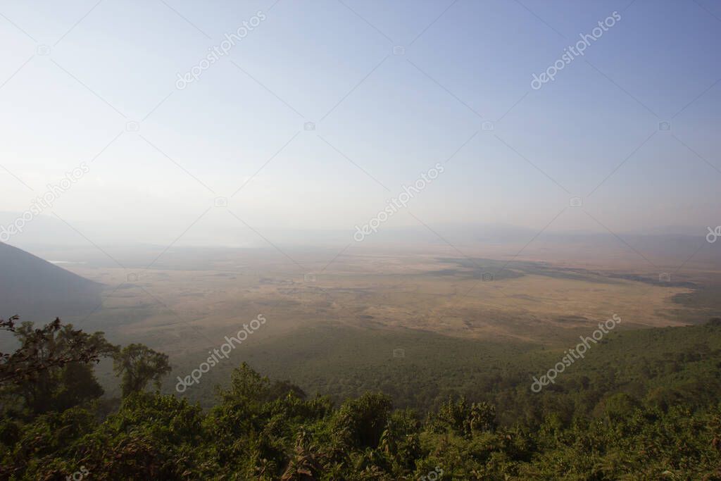 Panorama view over the african steppe on a hazy day