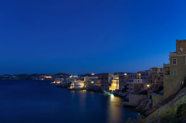 Ermoupolis by night, the capital of Syros island, Cyclades, Greece — Stock Photo, Image