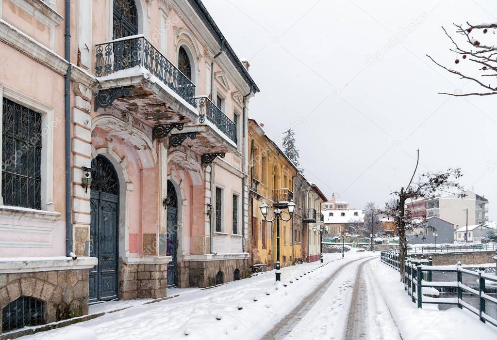 Picturesque winter scene by the river of Florina, a small town in northern Greece