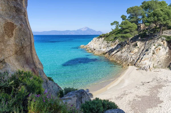 Дивовижні пейзажі на березі моря на півострові Ситонія, Халкідікі, Греція — стокове фото