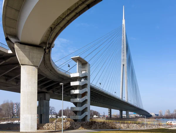View to the Ada bridge on the river Sava in Belgrade, Serbia — Stock Photo, Image
