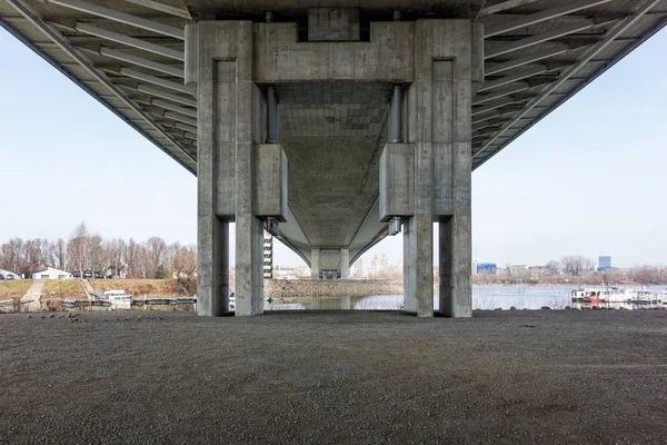 Under the Ada bridge on the river Sava in Belgrade, Serbia — Stock Photo, Image