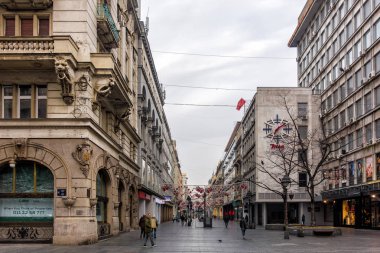 27th Şubat 2017 - Belgrad, Sırbistan - Belgrad Merkezi sabahın erken saatlerinde sokakta Knez Mihailova
