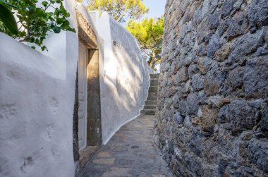 Patmos adası, Oniki Ada, Yunanistan chora şehrindeki geleneksel mimari