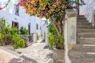 Patmos adası, Oniki Ada, Yunanistan chora şehrindeki geleneksel mimari