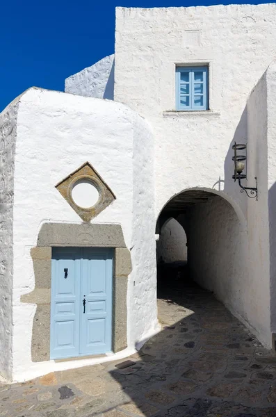 Tradiční architektura v chora ostrova Patmos, Dodecanese, Řecko — Stock fotografie