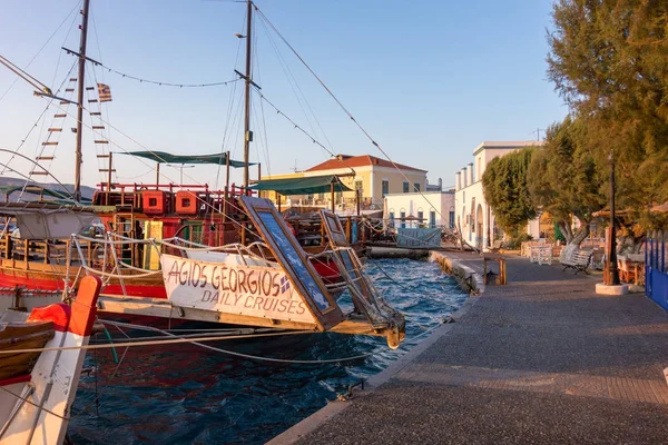 Agosto 2017 Ilha Leros Dodecaneso Grécia Porto Aldeia Agia Marina — Fotografia de Stock