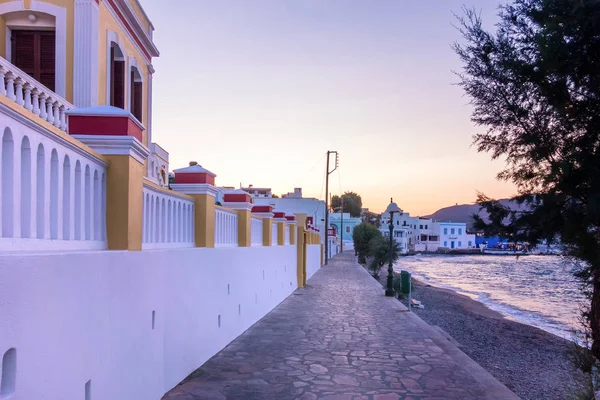 Kolory Wieczór Nad Miejscowości Agia Marina Leros Island Grecja — Zdjęcie stockowe