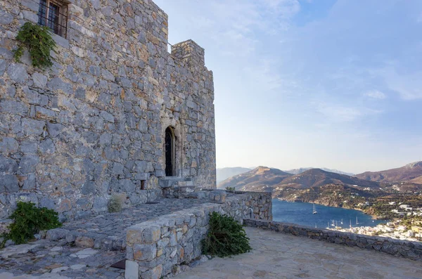 Dentro Castelo Topo Montanha Ilha Leros Grécia — Fotografia de Stock