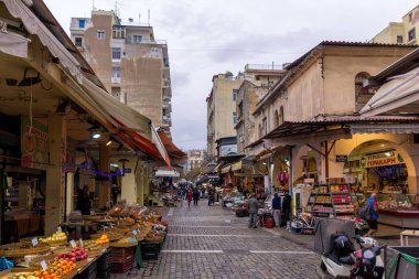 Thessaloniki, Yunanistan - 17 Aralık 2017 - Street Downtown Thessaloniki, Yunanistan