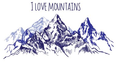 Dağlar seviyorum. Vektör serbest el çiziminin. Çorap bir kart için poster