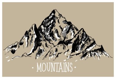 Dağlar seviyorum. Vektör serbest el çiziminin. Çorap bir kart için poster