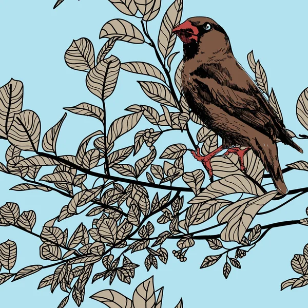 Бесшовный Рисунок Листьями Птицами Стильный Свободный Рисунок — стоковый вектор
