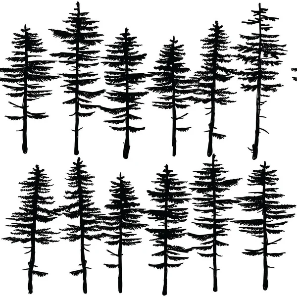 Seamless Pattern Christmas Trees Pine Trees Vector Drawing Hand Background — Stock Vector