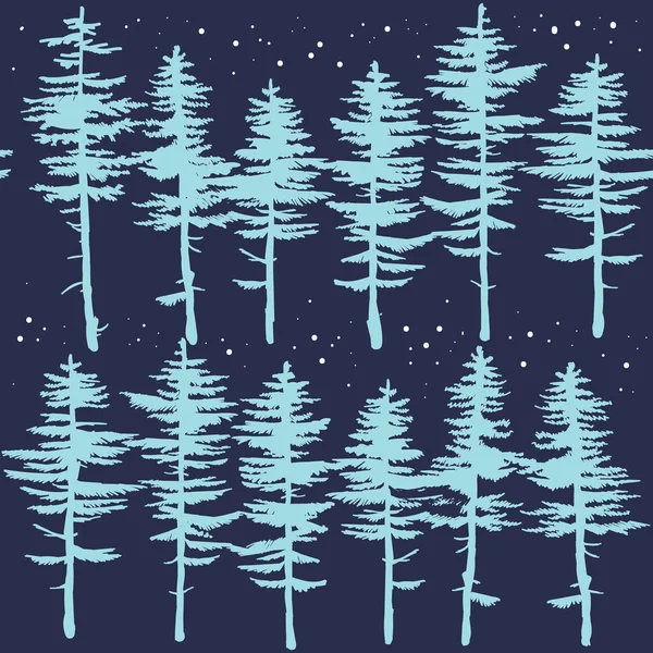 Seamless Pattern Christmas Trees Pine Trees Vector Drawing Hand Background — Stock Vector