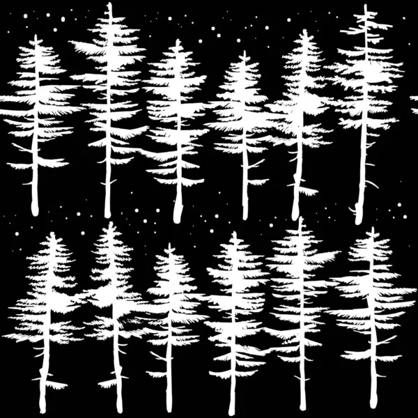 Безшовні Візерунки Різдвяними Деревами Соснами Векторний Малюнок Вручну Походження Скандинавському — стоковий вектор
