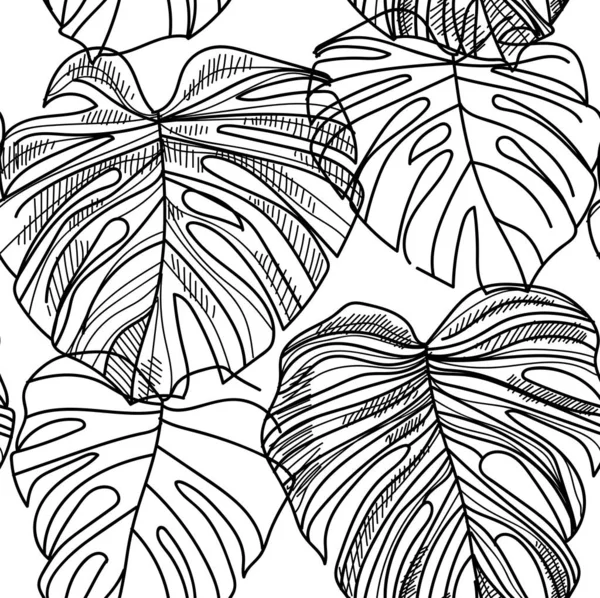 Nahtloses Muster Mit Blättern Tropischer Pflanzen Vektor Freihandzeichnung Hintergrund Mit — Stockvektor