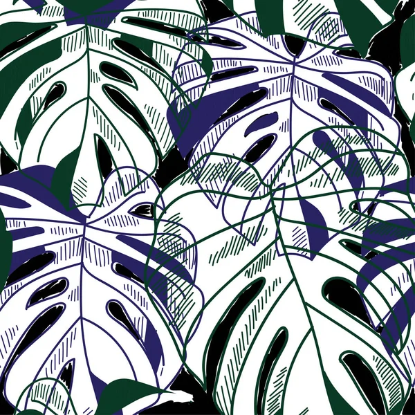 Modèle Sans Couture Avec Des Feuilles Plantes Tropicales Dessin Vectoriel — Image vectorielle