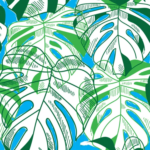 Modèle Sans Couture Avec Des Feuilles Plantes Tropicales Dessin Vectoriel — Image vectorielle