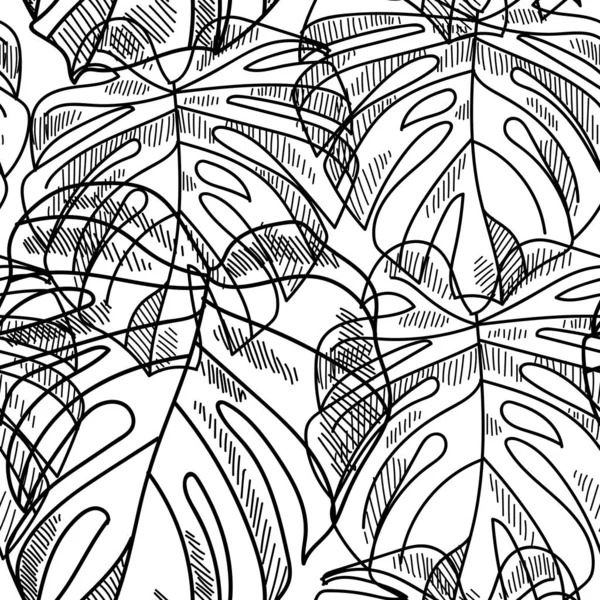 Tropik Bitkilerin Yaprakları Ile Seamless Modeli Vektör Serbest Çiziminin Palmiye — Stok Vektör