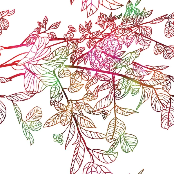 Nahtloses Buntes Muster Mit Zweigen Blättern Und Beeren Netter Hintergrund — Stockvektor