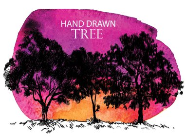 Bahçedeki ağaçlar. Eski tarz bir figür. Zeytin ağaçları, elma ağaçları .