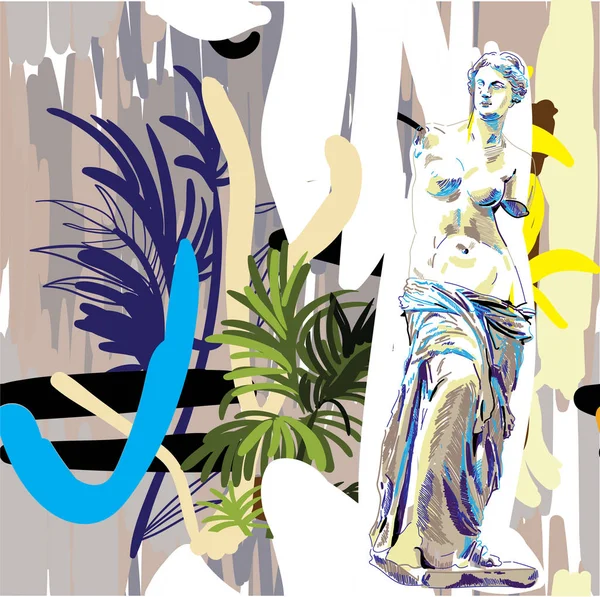 Padrão Abstrato Sem Costura Estátua Grega Elegante Prt Manchas Spray —  Vetores de Stock