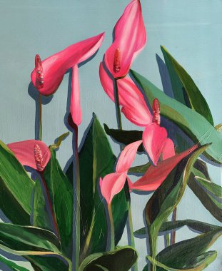Painting with lilies. Traditional oil painting on canvas. The texture of the fabric. Exquisite printable design.