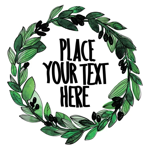 Wreath Stylish Background Your Text Drawing Hand Paint Texture Leaves — Stock Vector