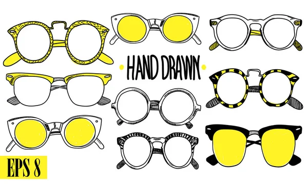 Γυαλιά Ένα Σύνολο Εικόνων Σχέδιο Χέρι Vintage Στυλ Σημεία Διαφορετικών — Διανυσματικό Αρχείο