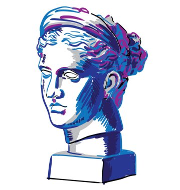 Alçıtaşı kafa. Antika heykel. Alçıtaşı kızın kafası..