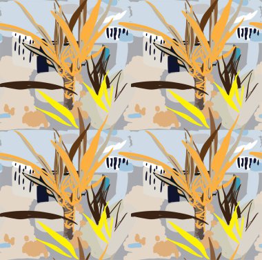 Kusursuz soyut desen. Tropik, egzotik. Palmiye ağacıyla modern etnik baskı.