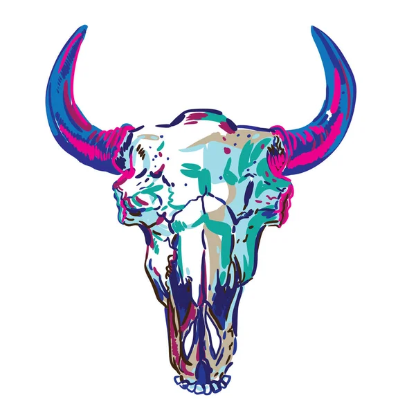 Crâne Bison Impression Multicolore Élégante Avec Fond Abstrait — Image vectorielle