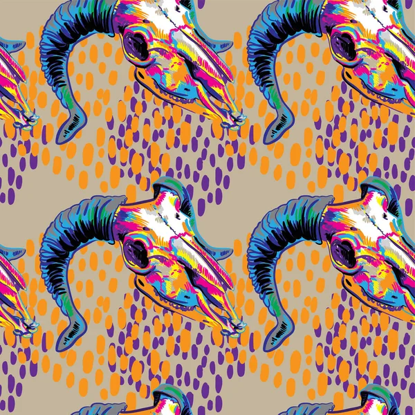 Schedel Van Een Ram Stijlvolle Meerkleurige Print Met Een Abstracte — Stockvector