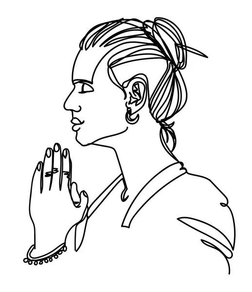 Buddhist Monk Praying Monk Prayer One Line Drawing Stylish Print — Stock Vector