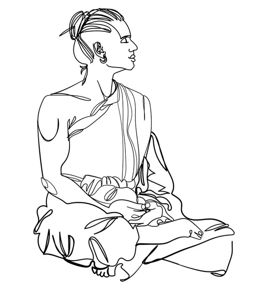 Monje Budista Reza Monje Oración Dibujo Línea Estampado Elegante Yoga — Archivo Imágenes Vectoriales